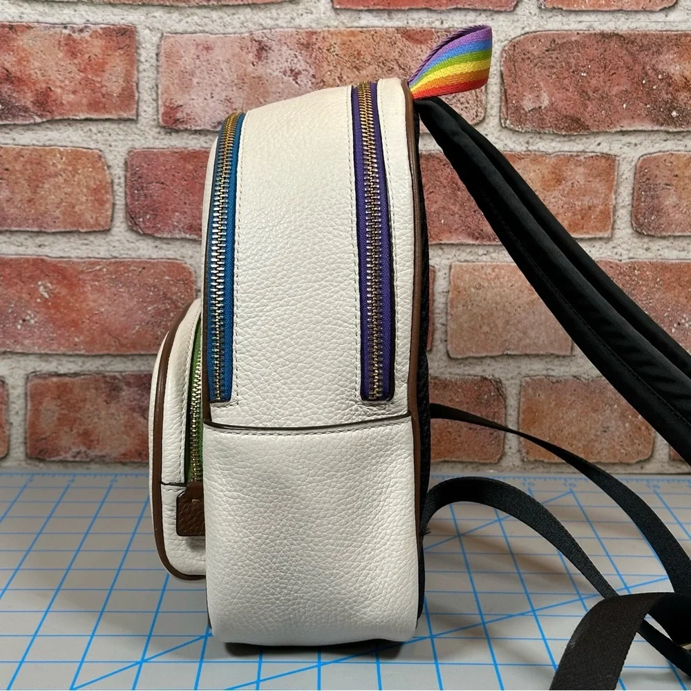 COACH Mini Court Pebbled Leather Backpack White With Rainbow Coach PRIDE Logo - Picture 4 of 16